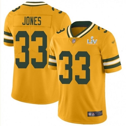 Men's Green Bay Packers #33 Aaron Jones Gold NFL 2021 Super Bowl LV Stitched Jersey